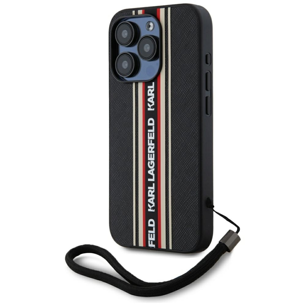 Калъф за iPhone 15 Pro - Karl Lagerfeld Saffiano Saffiano Athleisure Stripes Cord (KLHCP15LPAMSCSCNSR) - Червен