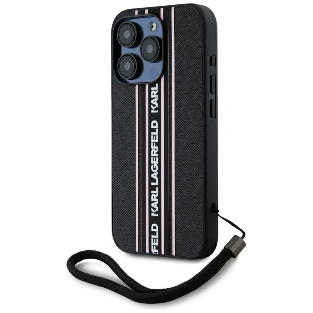 Калъф за iPhone 15 Pro Max - Karl Lagerfeld Saffiano Saffiano Athleisure Stripes Cord (KLHCHCP15XPAM15XPAMSCSCNSP) - Розов