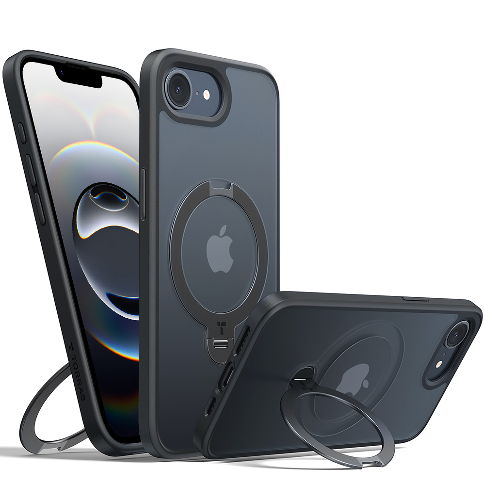Калъф за iPhone 16e / iPhone 17e - Torras Ostand Spin MagSafe Series - Черен