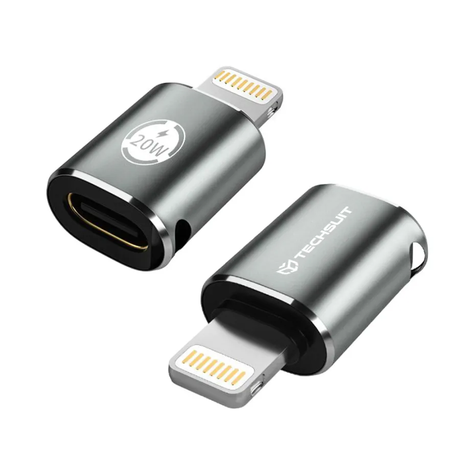 Адаптер Lightning към USB-C, 3A, алуминий - Techsuit TitanCoreX (A11) - Сив