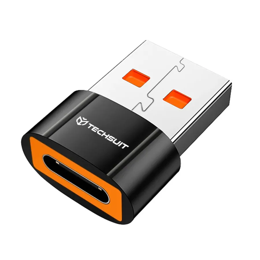 USB-C към USB-A адаптер, 5Gbps, 10A, алуминий - Techsuit HyperPort (A7) - черен / оранжев