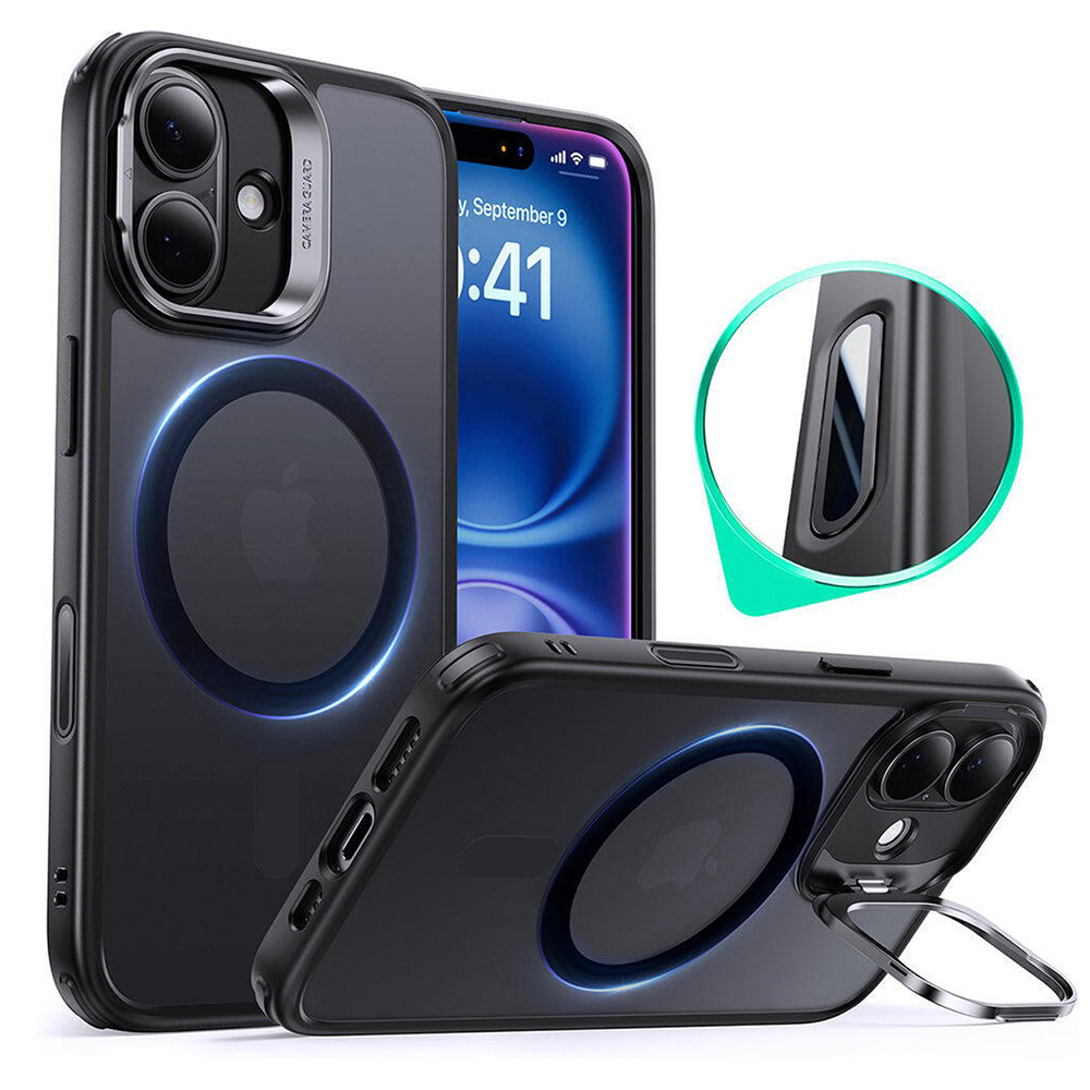 Калъф за iPhone 16 - ESR Classic Hybrid Hybrid HaloLock Kickstand - Frosted Черен
