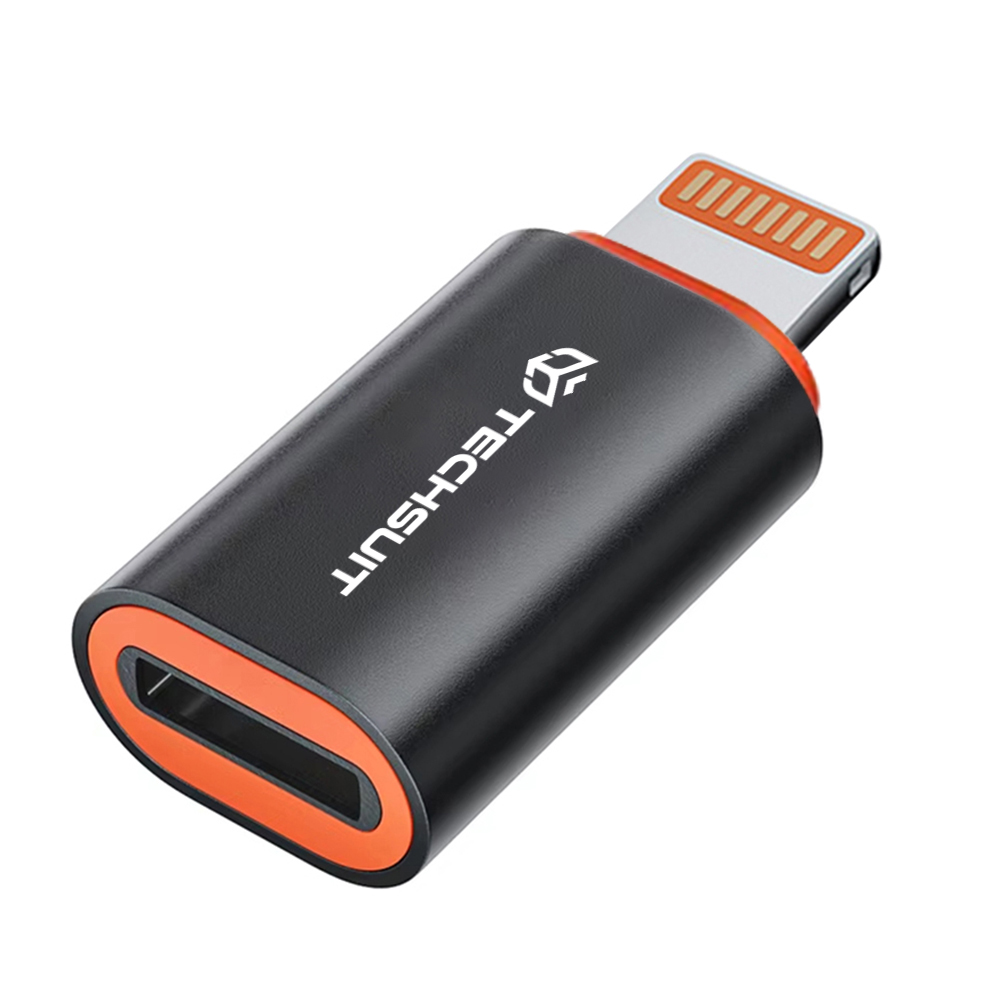 USB-C към iPhone адаптер, PD20W, алуминий - Techsuit HyperPort (A3) - черен / оранжев