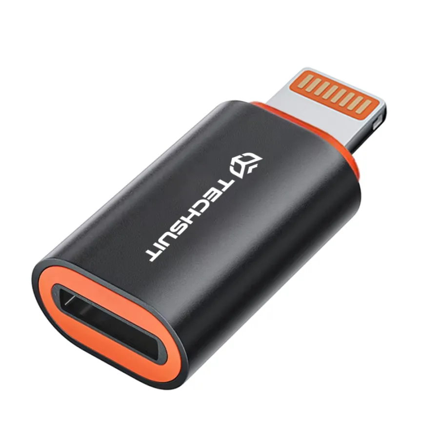 USB-C към iPhone адаптер, PD20W, алуминий - Techsuit HyperPort (A3) - черен / оранжев