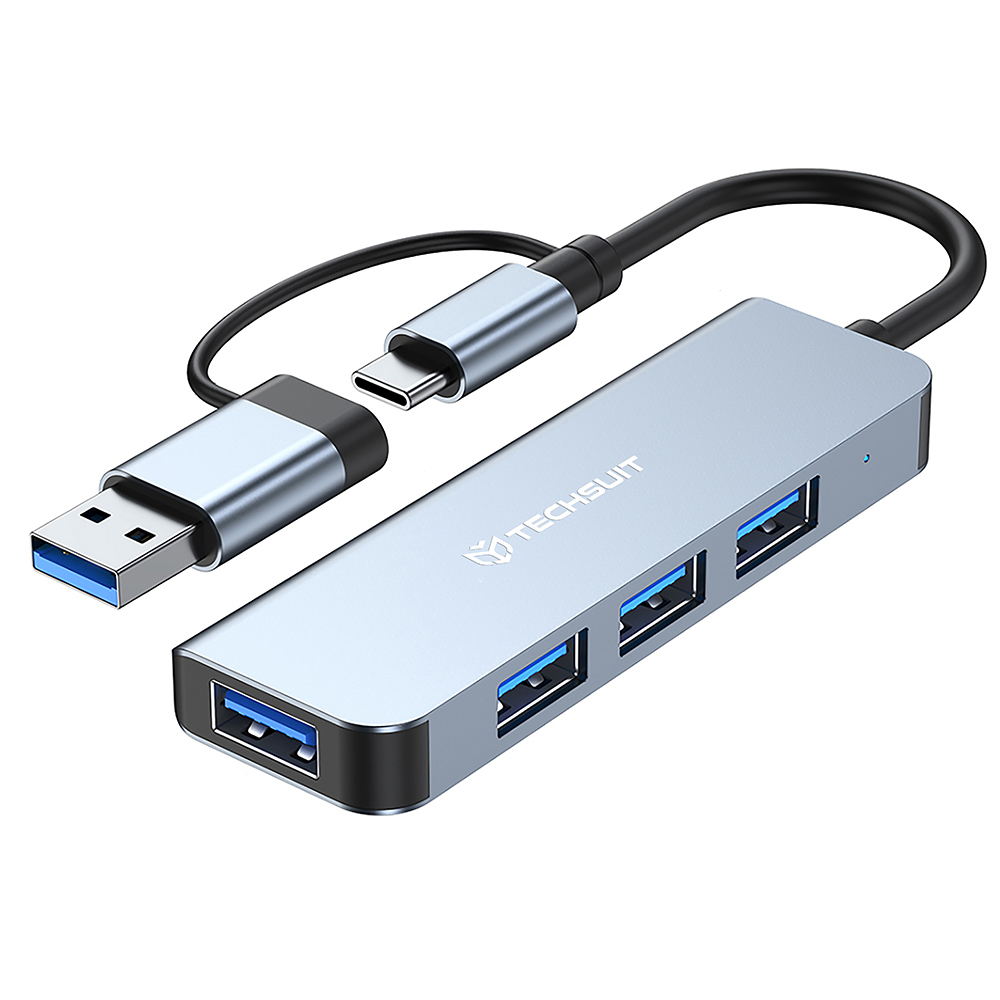 Мултипортов хъб, USB, Type-C към USB 3.0, 3x USB 2.0 - Techsuit DataBridge 4 в 1 (H8) - Сив