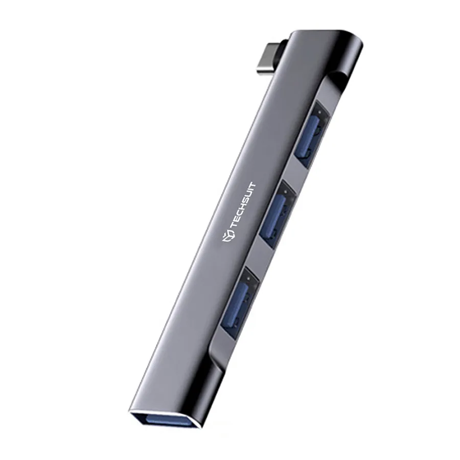 USB-C хъб към 3x USB 2.0, 1x USB 3.0 - Techsuit ZenithDock 4 в 1 (H13) - Сив