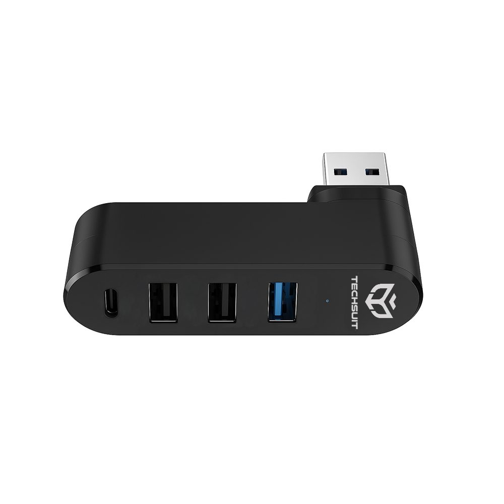 Мултипортов хъб, USB към 3x USB, 1x Type-C, 180° ротация - Techsuit SplitterNode 4 в 1 (H17) - Черен