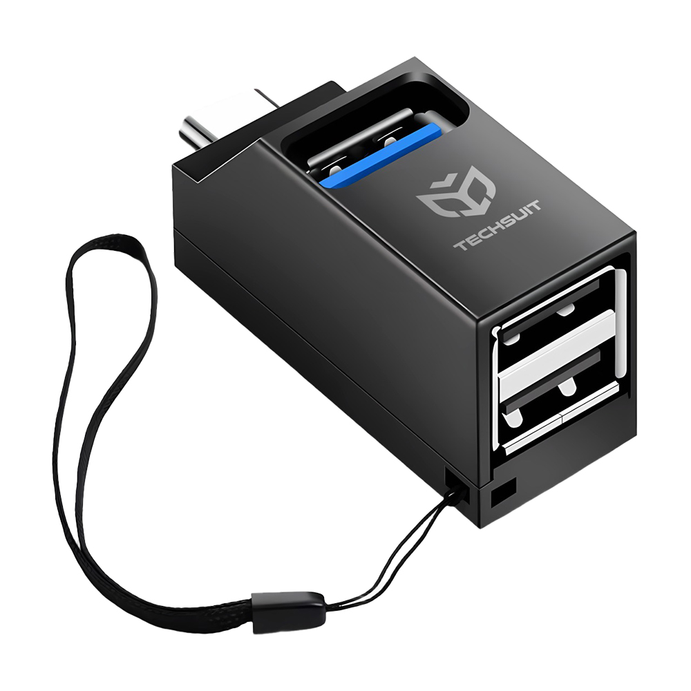 Mini Hub Type-C към 2x USB 2.0, 1x USB 3.0 - Techsuit EchoLink 3 в 1 (H10) - Черен