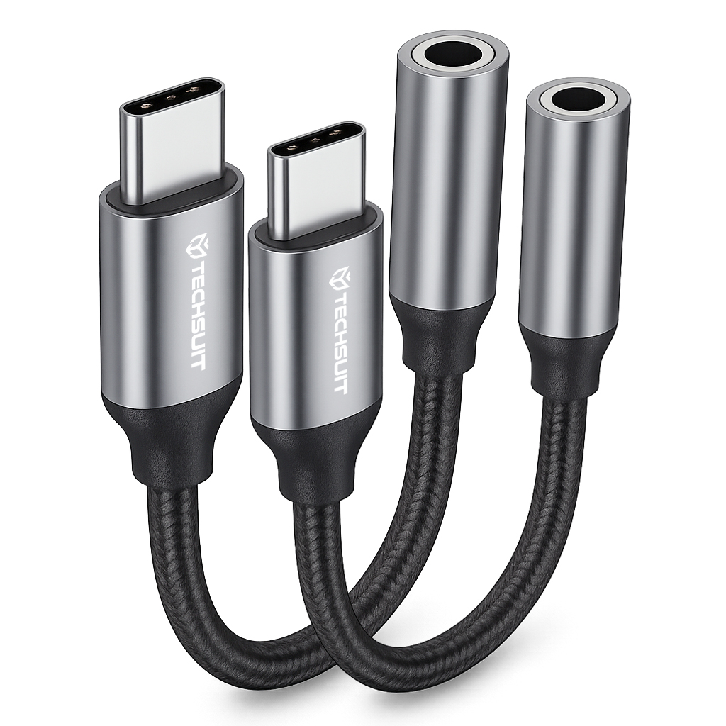 Адаптер жак, USB-C, Plug&Play, 0,1 м (комплект 2) - Techsuit FuseXound (AC12) - Сив