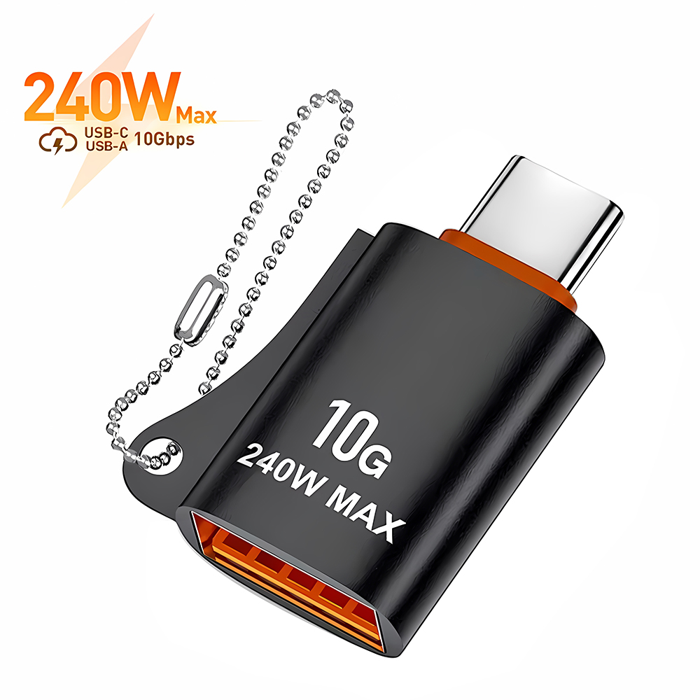 Адаптер USB 3.0 към Type-C, OTG, 10Gbps, 240W, алуминий - Techsuit HyperPort (A1) - черен / оранжев