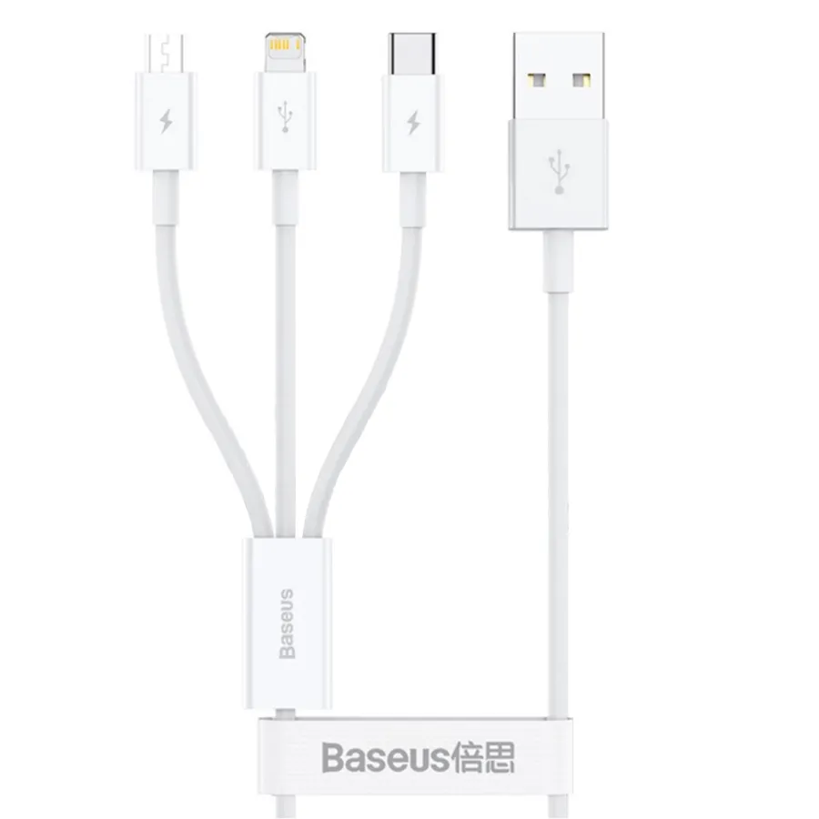 Кабел USB към Type-C, Lightning, Micro-USB, 3.5A, 0.5m - Baseus (P10320105221-01) - Бял