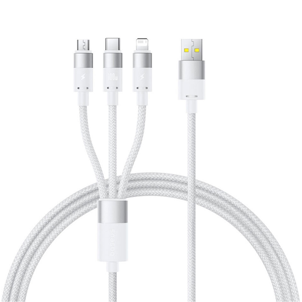 Кабел за данни USB към Micro-USB, Type-C, Lightning, 480Mbps, 100W, 1.5m - Baseus StarSpeed (P1031999900211-00) - Бял
