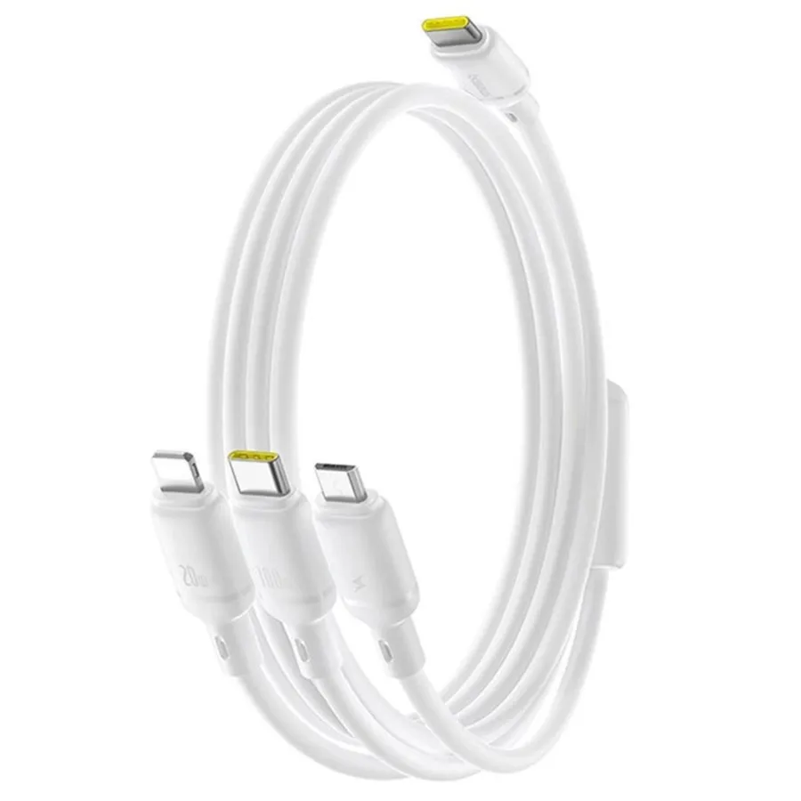 Кабел за данни Type-C към Micro-USB, Lightning, USB-C, 100W, 1.5m - Baseus Silky (P10377706213-00) - Moon Бял