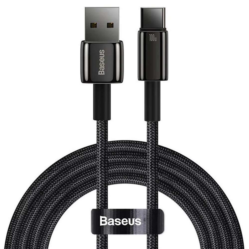 Кабел USB към Type-C, супер бързо зареждане, 100 W, 480 Mbps, 1 m - Baseus Tungsten Златист (CAWJ000001) - Черен