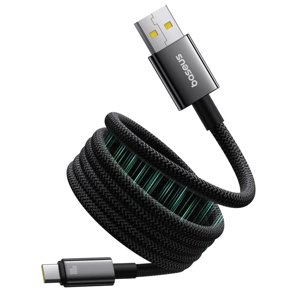 Type-C към USB кабел, супер бързо зареждане, 100 W, 480 Mbps, 1 m - Baseus Tungsten Златист (P10319805111-02) - Черен
