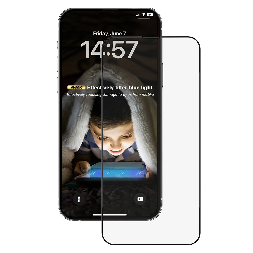 Калъф за iPhone 16 - ANANK 2.5D 3X Reinforced Anti-blue Light - Черен