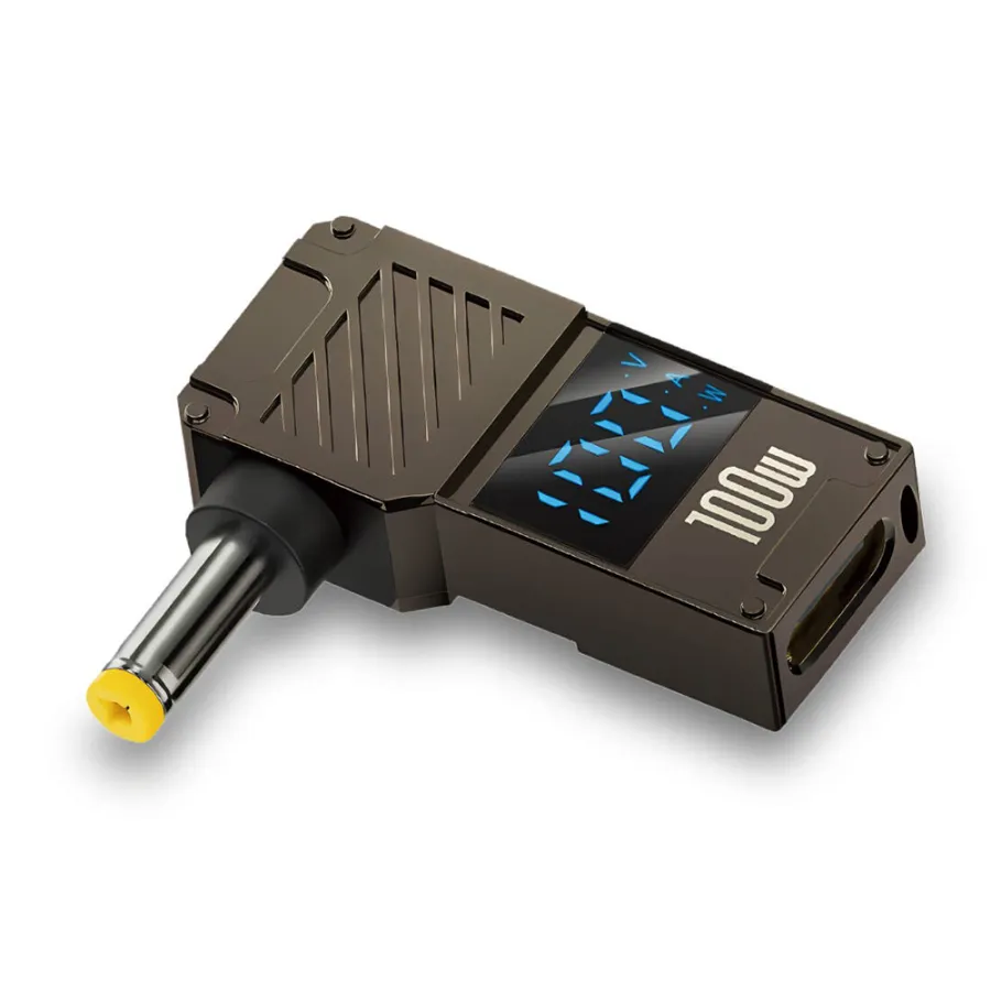 DC към USB-C адаптер, 100 W, LED дисплей - Techsuit LaptopPlugX (A22) - Сив