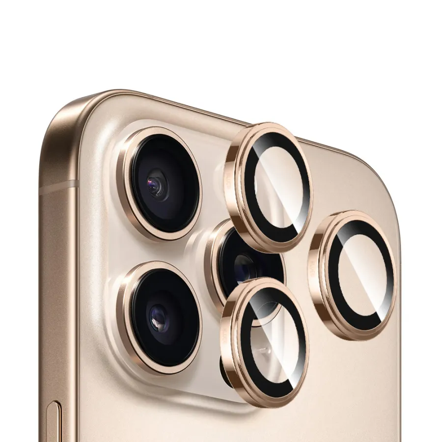 Калъф за iPhone 14 Pro / iPhone 14 Pro Max - Blueo Sapphire Crystal Original Lens Glass - Златист