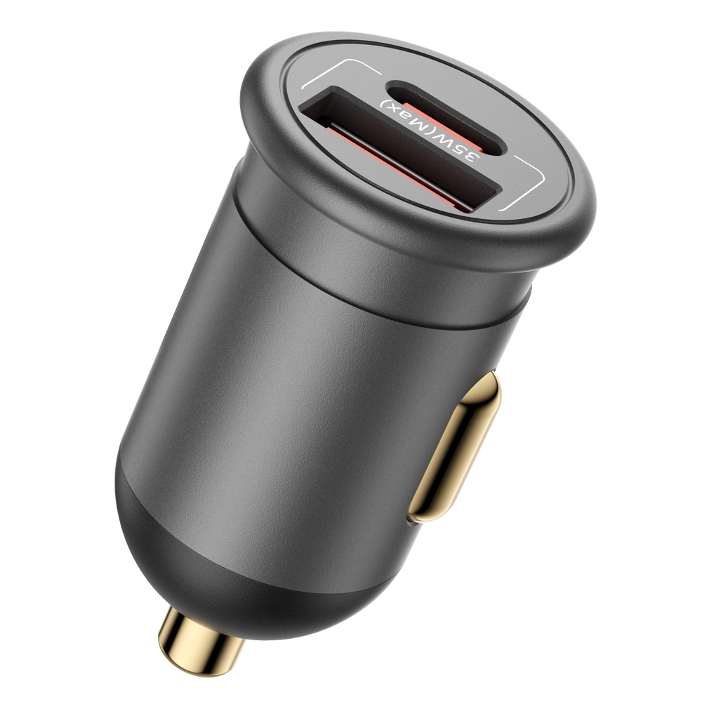 Зарядно за кола, USB-A, USB-C, 35W - Blueo - Сиво
