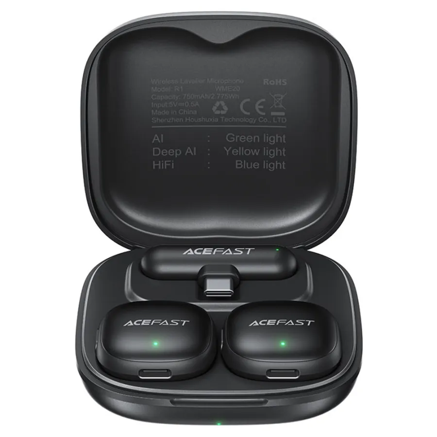 Безжичен петличен микрофон, Type-C, AI Noise Reduction, Plug and Play - Acefast (R1) - Черен