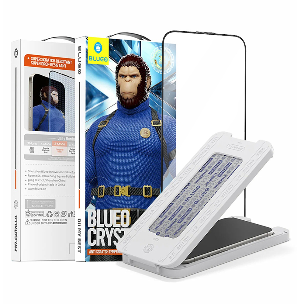 Калъф за iPhone 15 Pro Max с апликатор - Blueo Crystal Anti-Scratch Glass - Черен
