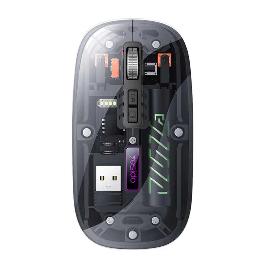 Прозрачна мишка, 2.4G + Bluetooth, 1600DPI, 400mAh - Yesido (KB29) - Черен