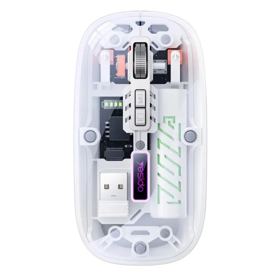 Прозрачна мишка, 2.4G + Bluetooth, 1600DPI, 400mAh - Yesido (KB29) - Бял