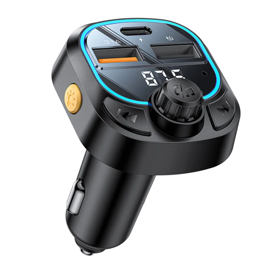 Адаптер за кола, Bluetooth 5.3, FM модулатор, USB-C + USB-A, 15W - Yesido (Y70) - Черен