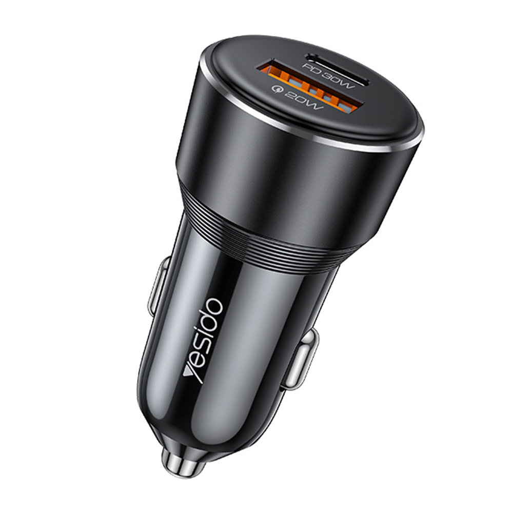 Зарядно за кола, USB-A + Type-C, бързо зареждане, 50 W - Yesido (Y64) - черно