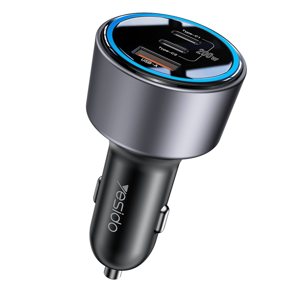 Зарядно за кола, 2x Type-C, USB-A, 200W, бързо зареждане - Yesido (Y59) - черно