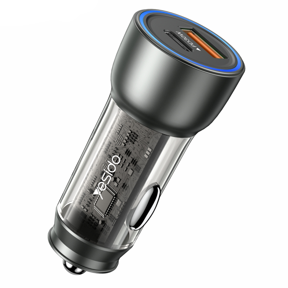 Зарядно за кола, USB-A, USB-C, бързо зареждане, 30W - Yesido (Y49) - сиво