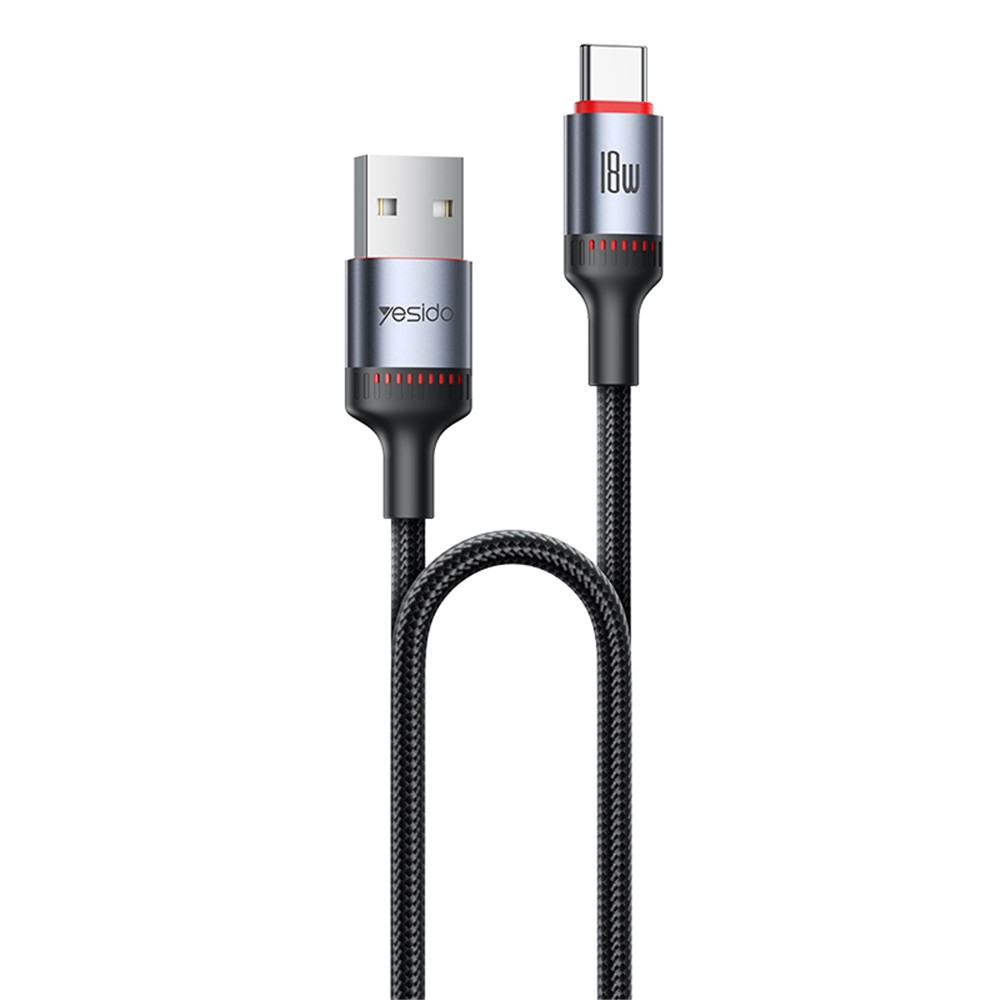 Кабел за данни USB към Type-C, 18W, 3A, 480Mbps, 1.2m - Yesido (CA129C) - Черен