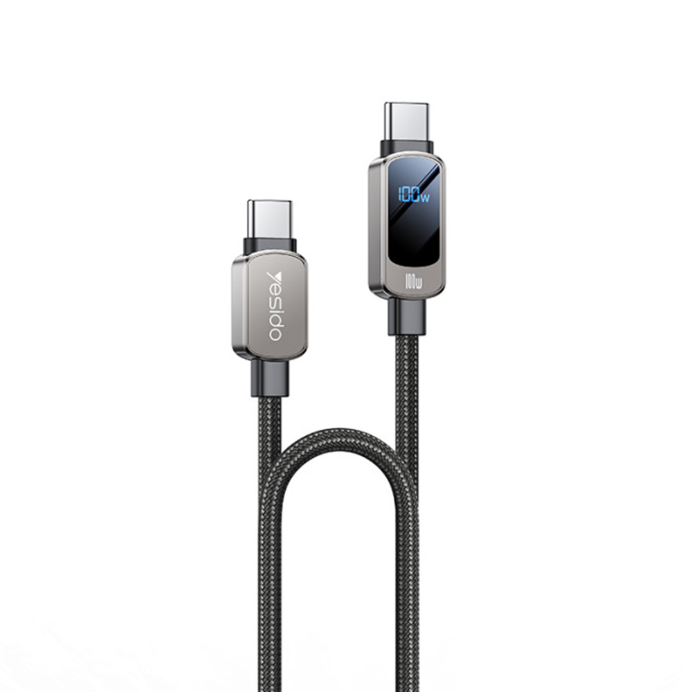 Кабел за данни Type-C към Type-C, 100W, 5A, 480Mbps, 1.2m - Yesido (CA179) - Черен