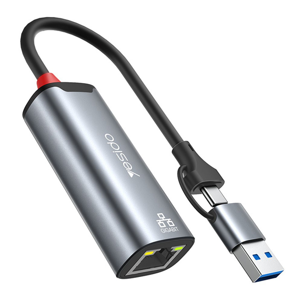 USB интернет адаптер, Type-C към RJ45, 1000Mbps - Yesido (HB26) - Сив