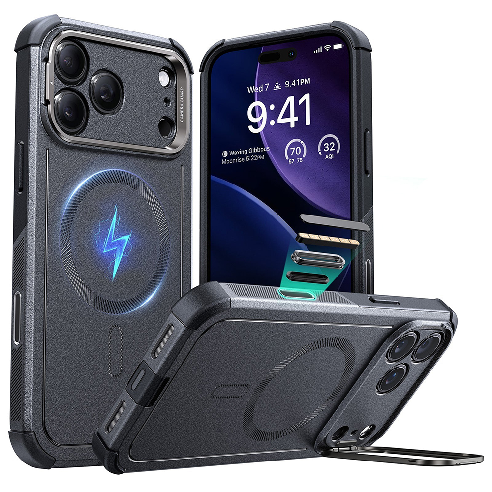 Калъф за iPhone 17 Pro - ESR Cyber Armor Kickstand - Сив