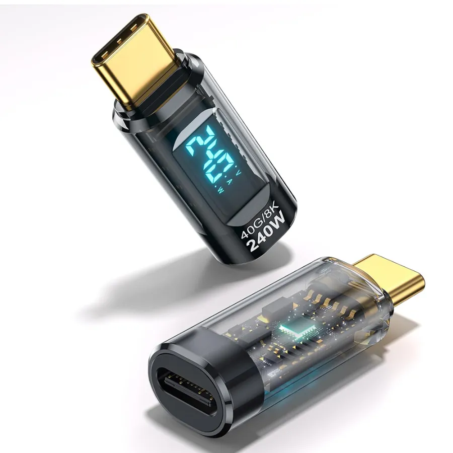 Адаптер, USB-C, LED дисплей, 40Gbps, 8K@60Hz, PD240W - Techsuit DataBoost (A23) - Сив