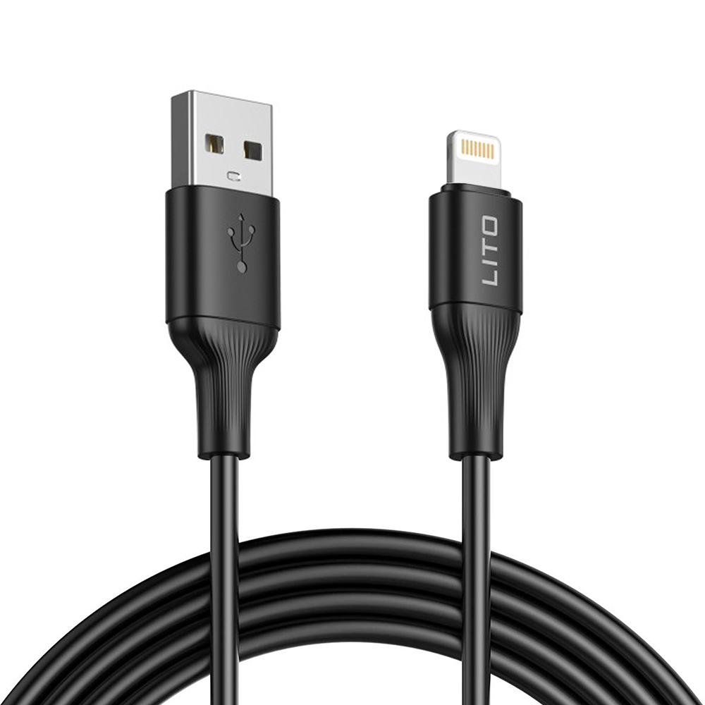 Кабел за данни с USB конектори, Lightning, 2.4A, 1m - Lito (LD06L) - Черен