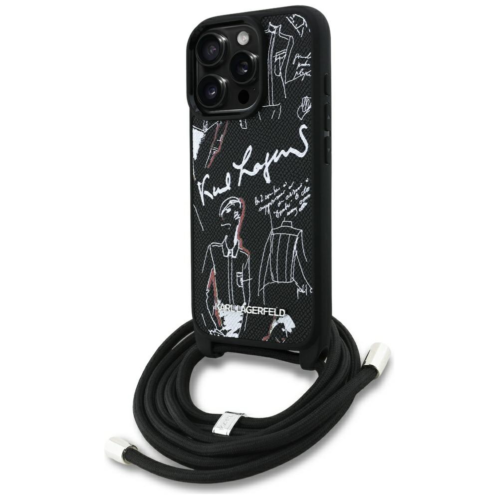 Калъф за iPhone 16 Pro - Karl Lagerfeld Saffiano MagSafe MagSafe Crossbody (KLHCHCP16LPGGRMPCK) - Черен