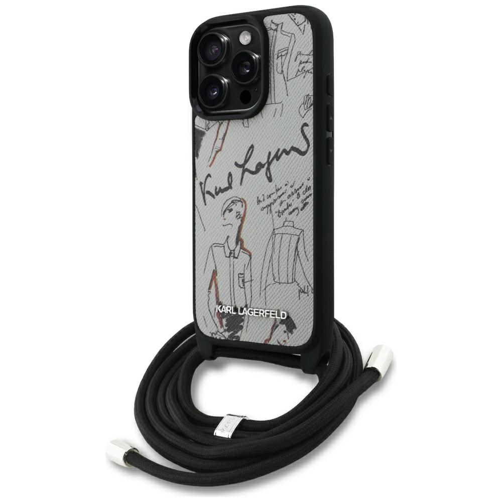 Калъф за iPhone 16 Pro - Karl Lagerfeld Saffiano MagSafe MagSafe Crossbody (KLHCHCP16LPGGRMPCG) - Сив