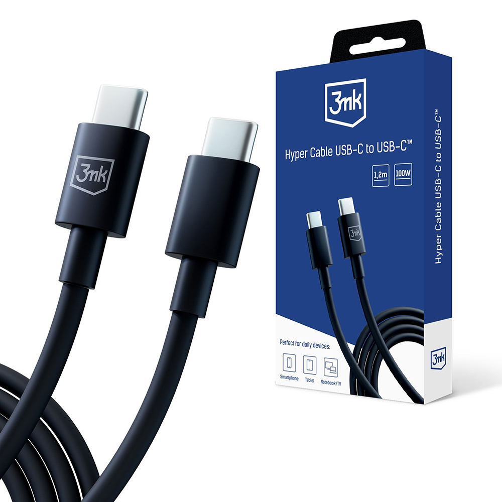 USB-C към USB-C кабел, 100W, 5A, 1.2m - 3mk Hyper - Черен