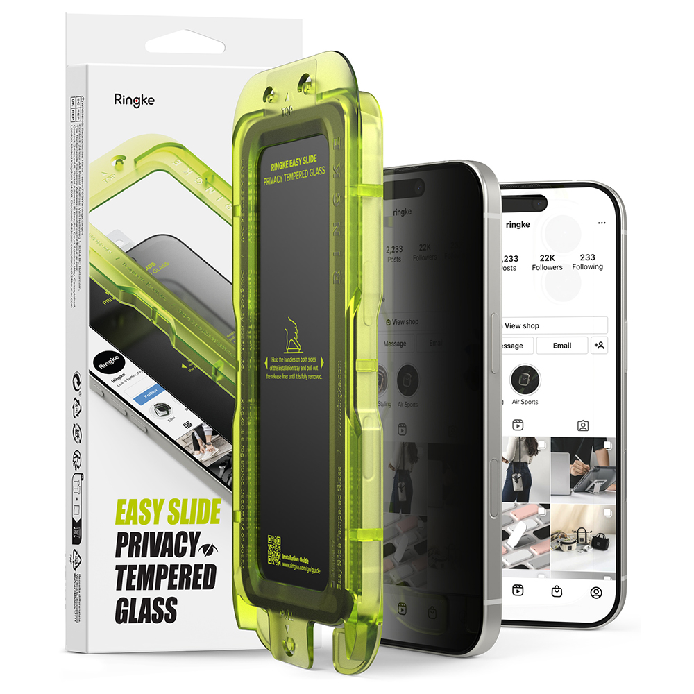 Калъф за iPhone 17 Air (комплект от 2) - Ringke Easy Slide Privacy Tempered Glass - Черен