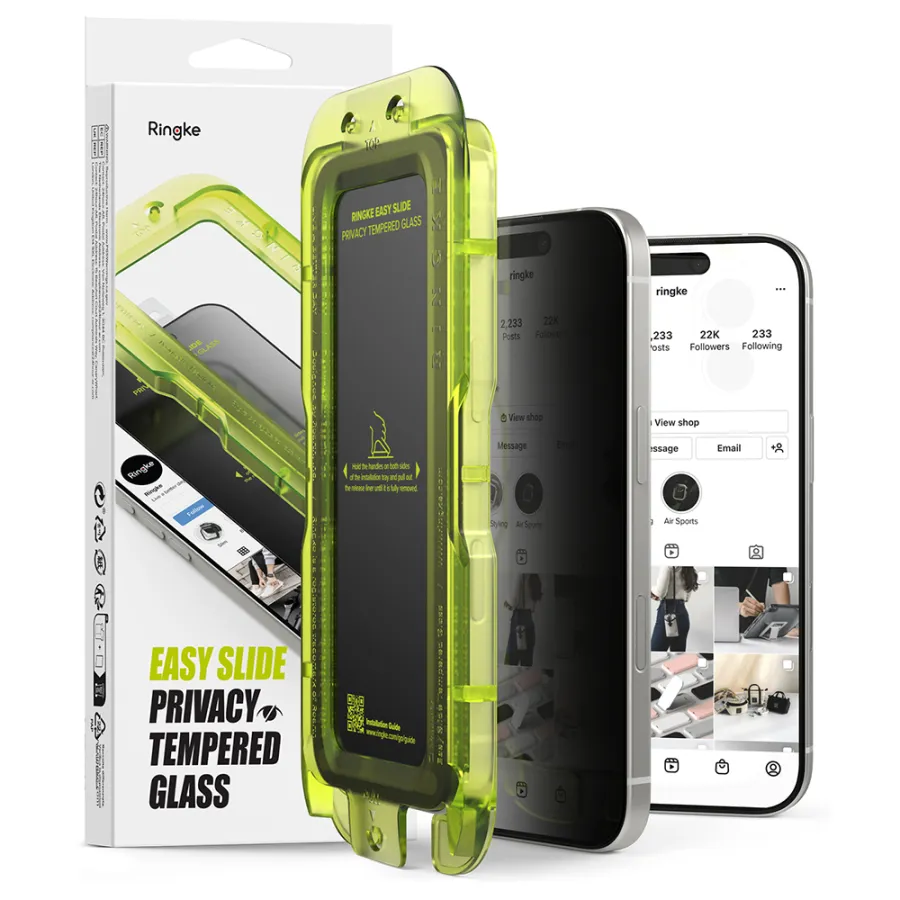 Калъф за iPhone 17 Pro (комплект от 2) - Ringke Easy Slide Privacy Tempered Glass - Черен