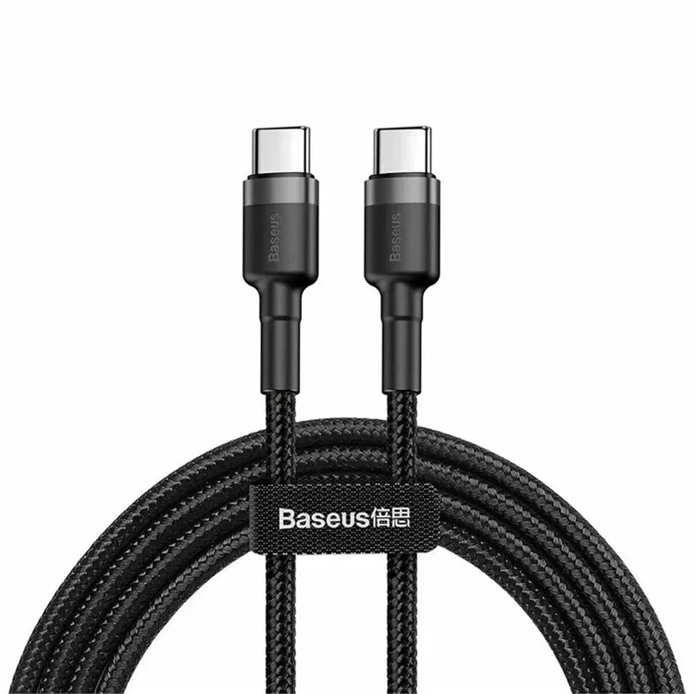 Кабел, USB-C към UBS-C, 60W, 2m (комплект 2) - Baseus Cafule (E0418500) - черен / сив