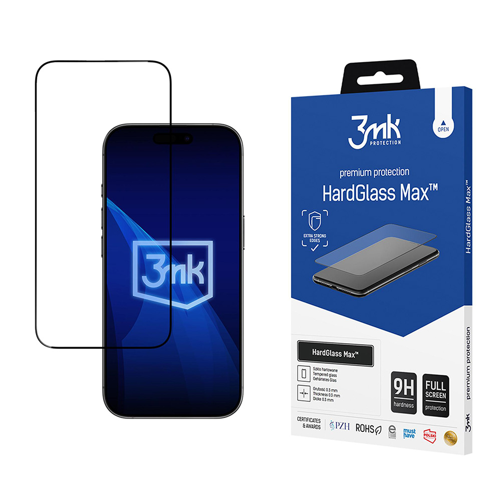Калъф за iPhone 17 Air - 3mk HardGlass Max Tempered Screen Protector - Черен