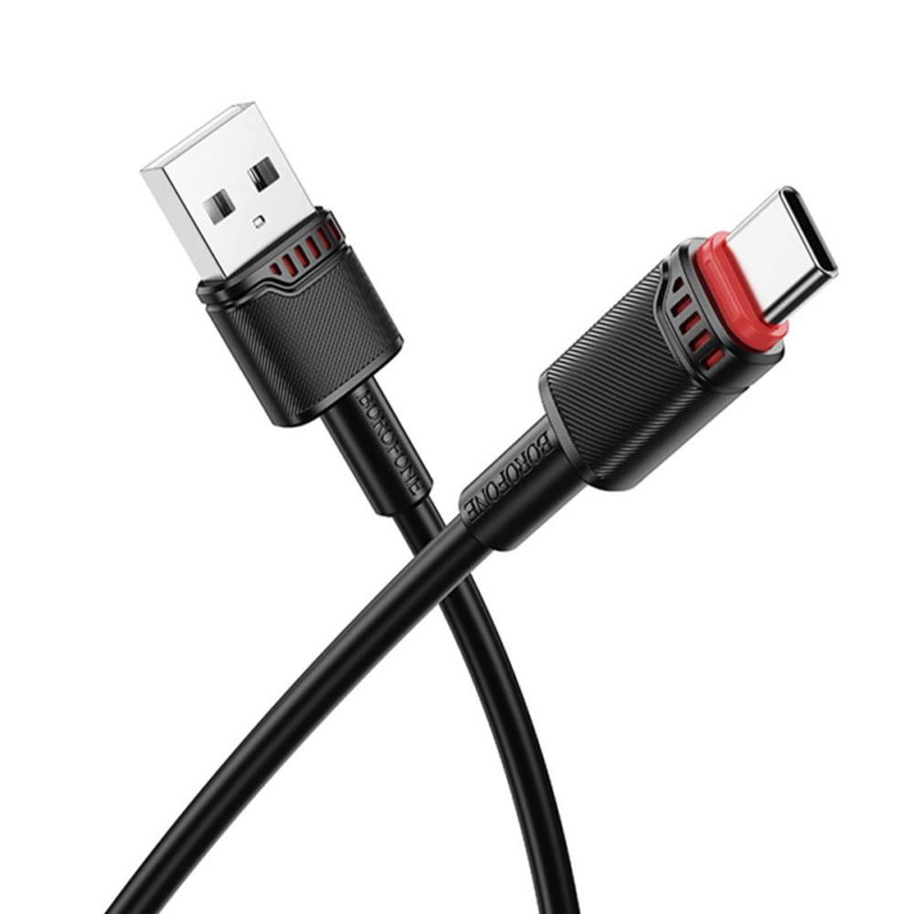 Премиум кабел за зареждане, USB към USB-C, 3A, 1m - Borofone Beneficio (BX110) - Черен