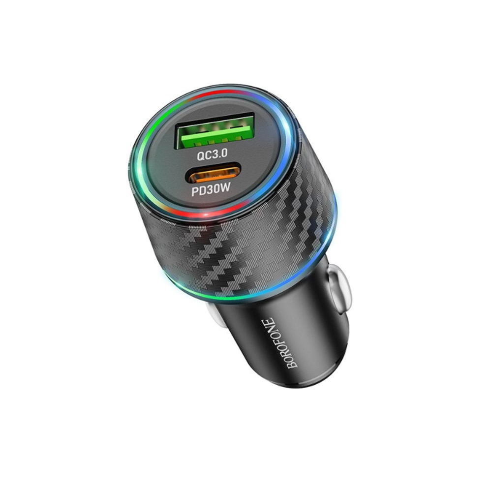 Зарядно за кола, USB, USB-C, 48W - Borofone Brilliant (BZ21) - Черно