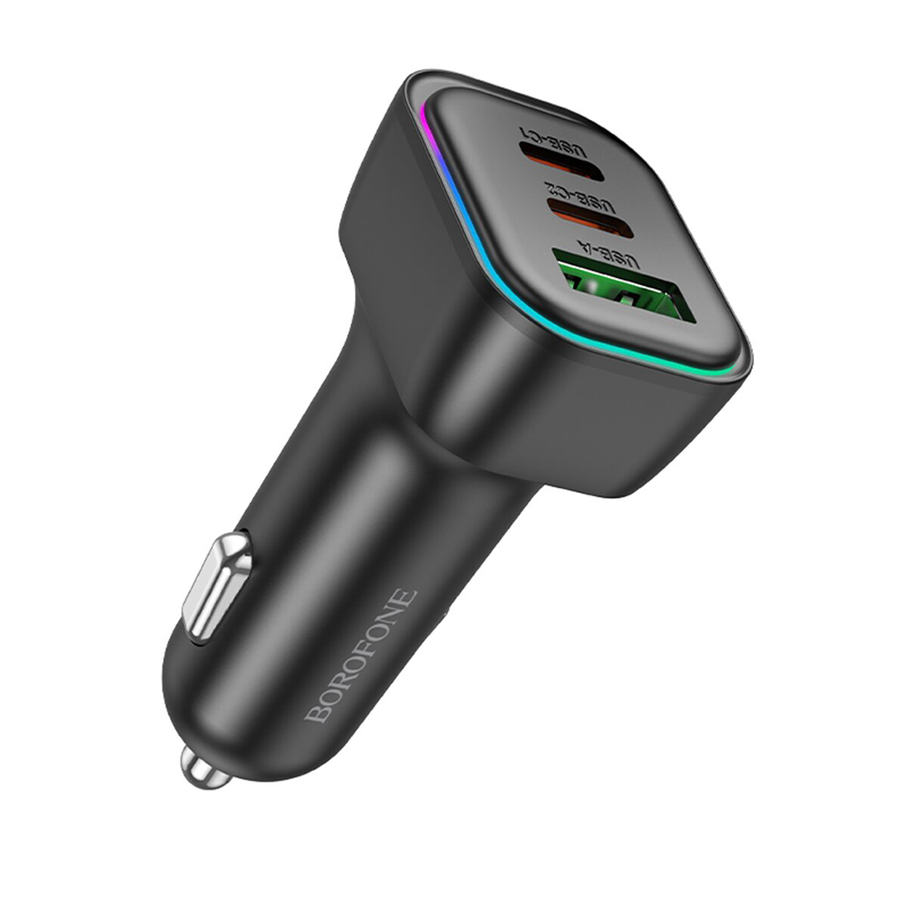 Зарядно за кола, USB, 2x USB-C, 60W, LED - Borofone Trophie (BZ28C) - Черен