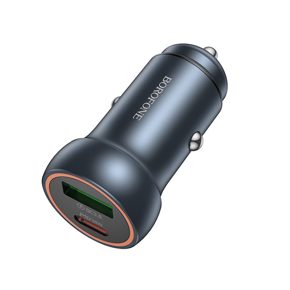 Зарядно за кола, USB, USB-C, 30W - Borofone Fresh (BZ32A) - метално сиво
