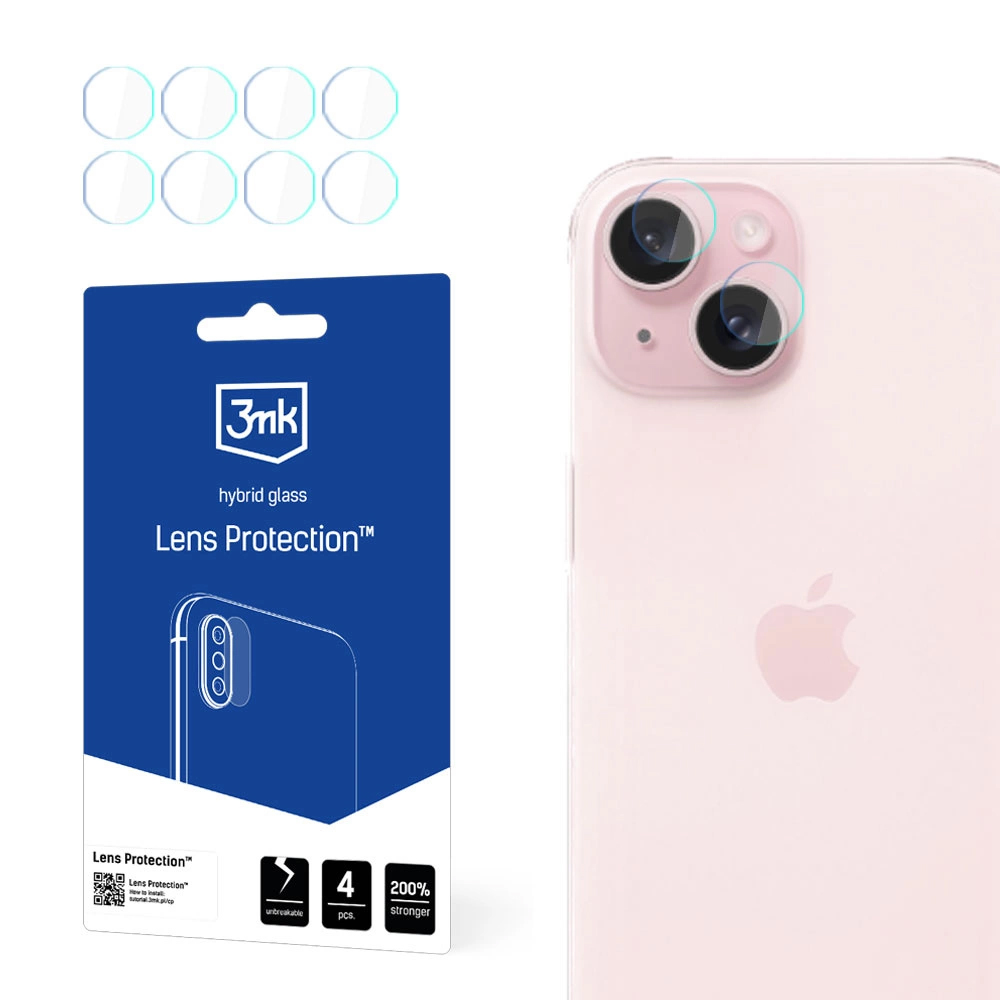 Калъф за iPhone 15 (комплект 4) - 3mk Lens Protection - Прозрачен
