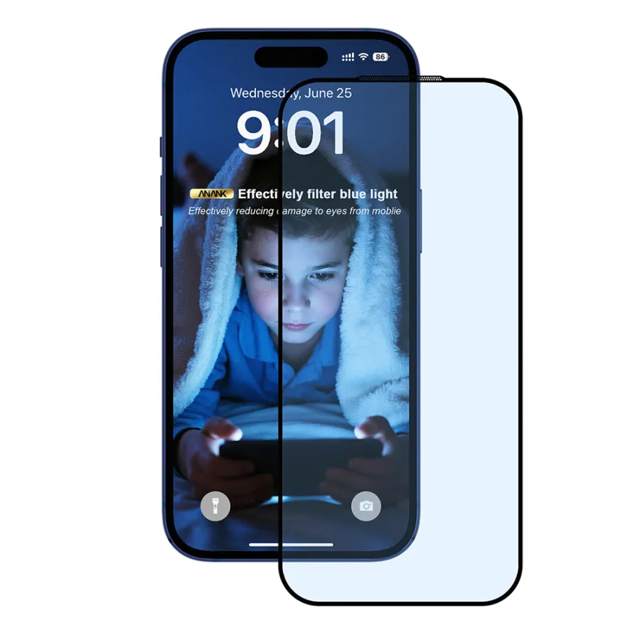 Калъф за iPhone 17 Pro - ANANK 2.5D 5X подсилен протектор против синя светлина - Черен